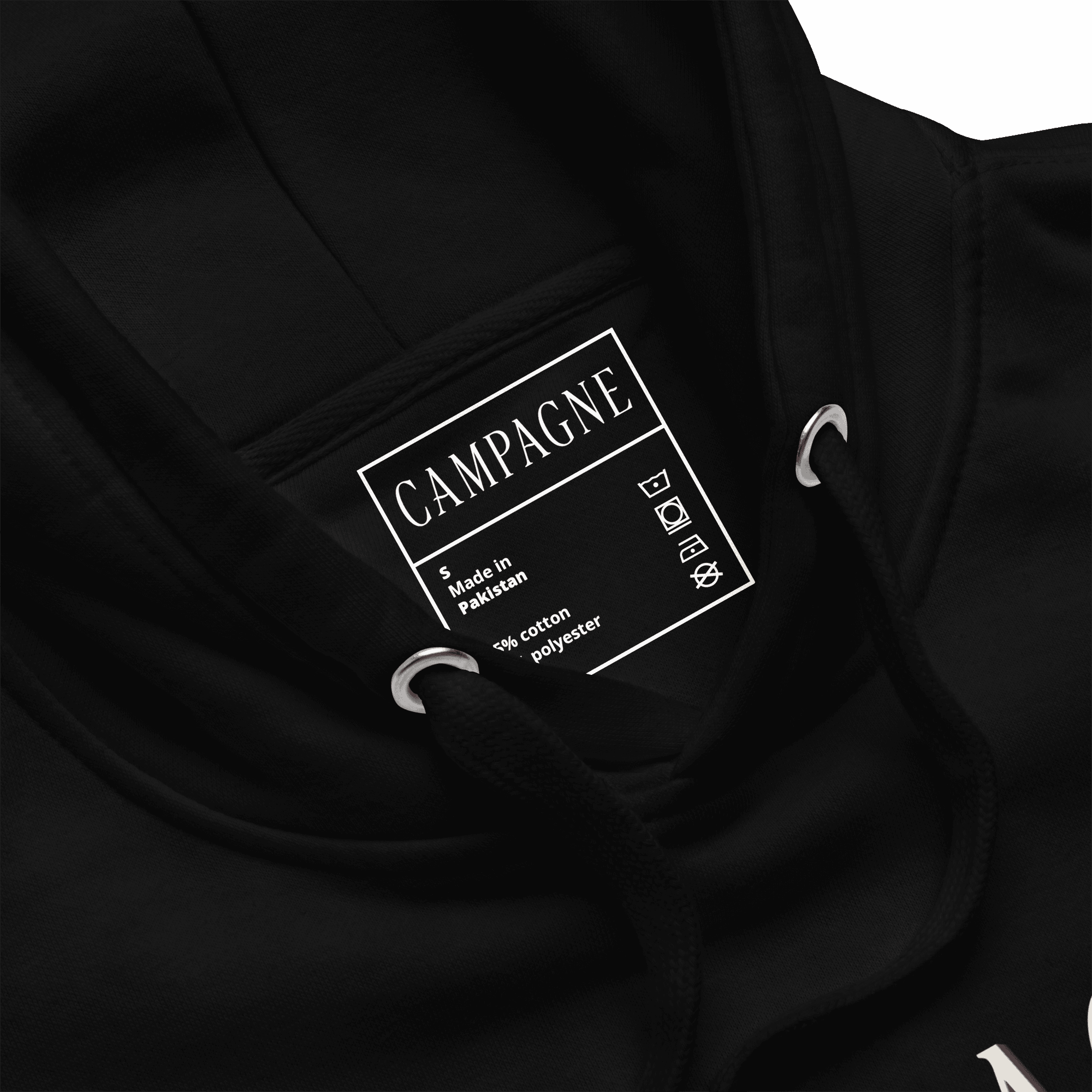 Campagne Wordmark Hoodie Black, garment detail
