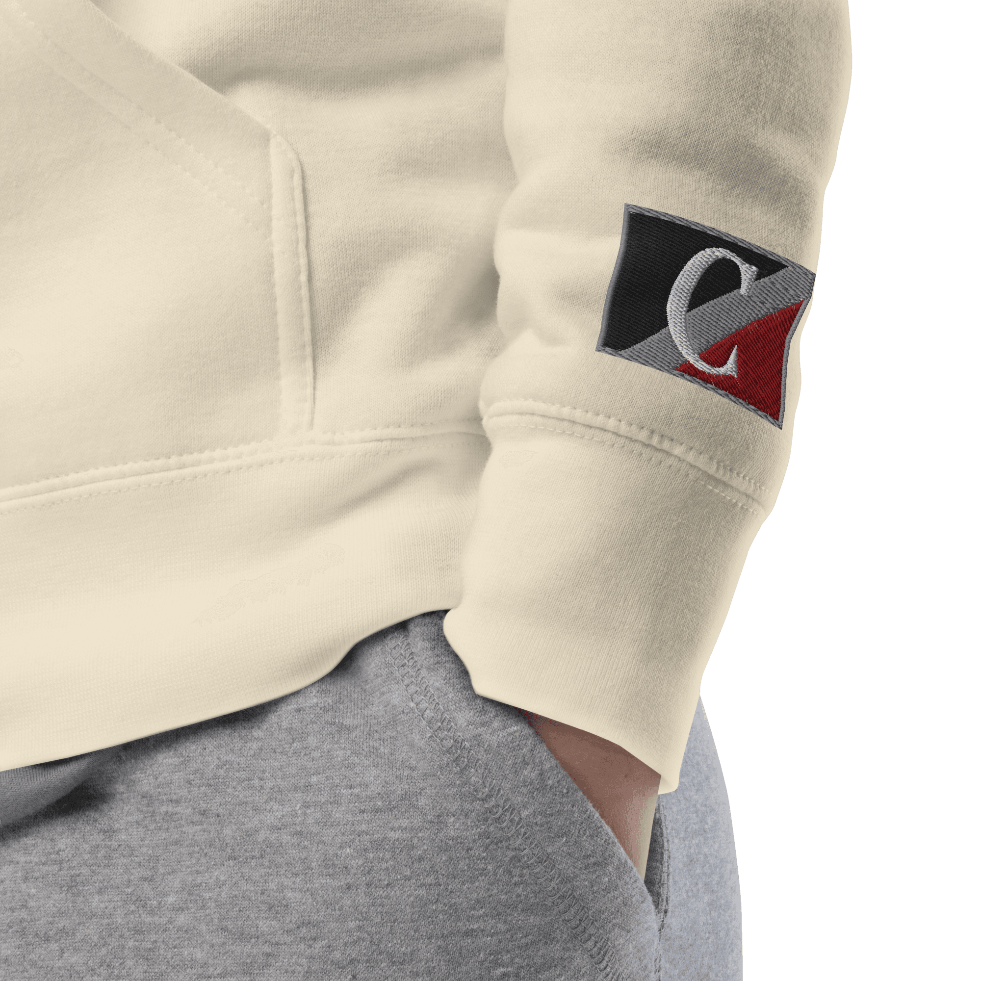Close view of Campagne Wordmark Hoodie Bone