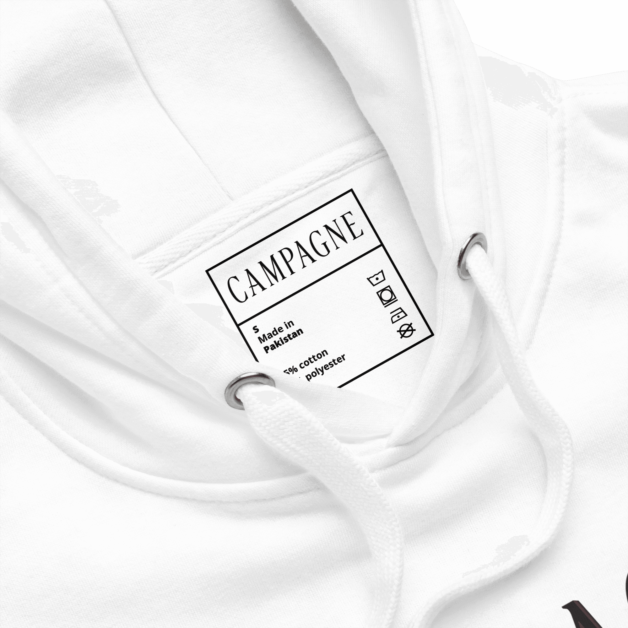 Campagne Wordmark Hoodie White, garment detail